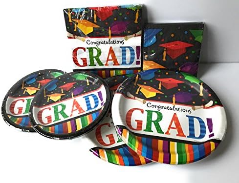Graduation Paper Plates and Napkins Set - Very Cute Set of 32 Paper Plates and 32 Napkins Featuring Graduation Theme - Great Value