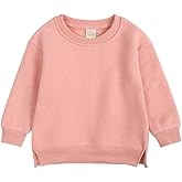 RUKOSU Toddler Baby Boy Girl Fleece Pullover Sweatshirt Solid Color Crewneck Blouse Shirt Tops Warm Fall Winter Clothes
