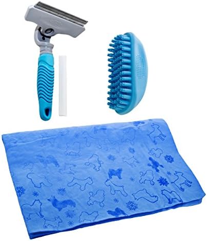 Pet Bath Care kit Shedding brush, Massage brush, Quick Drying Towel, Set includes tools for any size of animal - small, medium, large dog cat ferret etc.