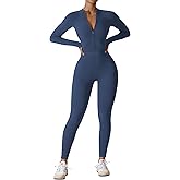 YEOREO Women Long Sleeve Workout Jumpsuit Zip Up Romper Bottom Pants Bodysuit Bodycon Sexy One Piece