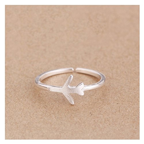 S&E Women's 925 Sterling Silver Simple Mini Airplane Opening Mouth Rings Wedding Bangle Finger Ring