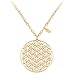 SENFAI Stainless Steel Circle Engrave Flower Pendant Necklace (Copper Necklace, Gold-Plated-Stainless-Steel)