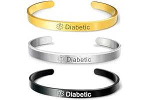 RENYILIN 3PCS Stainless steel cuff bracelet Medical alert ID Emergency first Aid bracelet