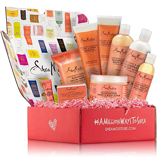 Shea Moisture Spa Gift set, 9 Piece Coconut and Hibiscus Bath and Body Collection in A Beautiful Gift Box