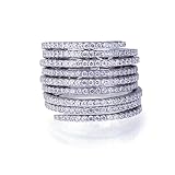 Rhodium Plated Sterling Silver Stackable 3 Rings In The Back by Hinges CZ Right Hand Ring 17mm