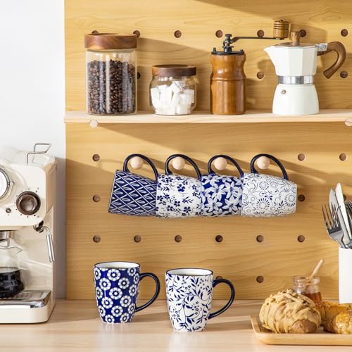 vancasso 12 oz Selene Ceramic Mugs Set of 6, 360 ml Small Vintage Blue-and-White Coffee Cups for Tea, Latte & Cappuccino, Drinkware Gift Set, Microwave & Dishwasher Safe