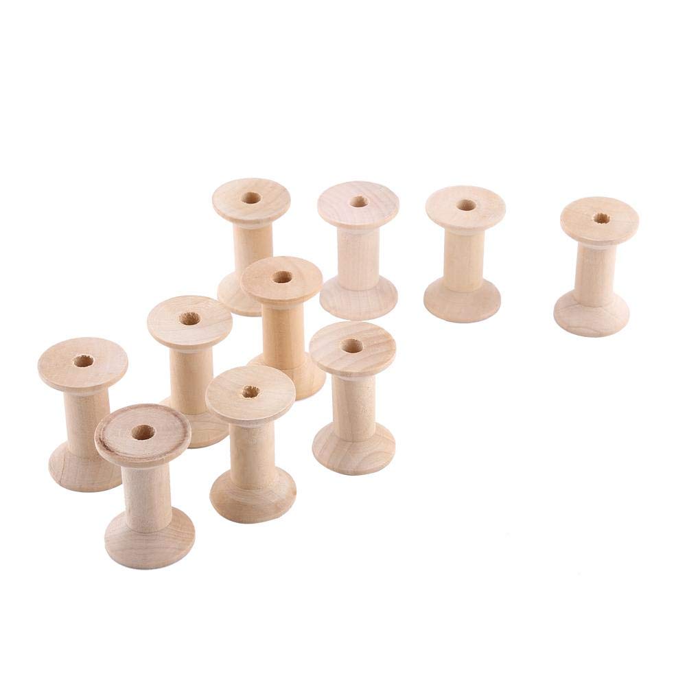 Photo 1 of 10pcs Wooden Empty Thread Spools TOPINCN Unfinished Craft Spool Wood Color 47mm x31mm