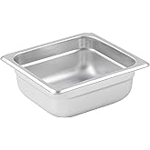 Winco 2 1/2" 1/6 Size Stainless Steel Steam Pan | Dishwasher safe, Foodservice, Great for Steam Tables, Buffets and Food Preparation