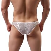 IBAKOM Men's Lace Panties Floral Sheer Pouch Mesh Low Rise Bikini Briefs Sissy Crossdress Lingerie Underpants