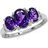 Silvershake 3-Stone Oval Shape Birthstone Gemstone White Gold Plated or Yellow Gold Plated 925 Sterling Silver Classic Statement Ring Jewelry for Women