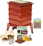 Worm Factory 360 Worm Composting Bin + Bonus What Can Red Wigglers Eat? Infographic Refrigerator Magnet (Terracotta) - Vermicomposting Container System - Live Worm Farm Starter Kit for Kids & Adults