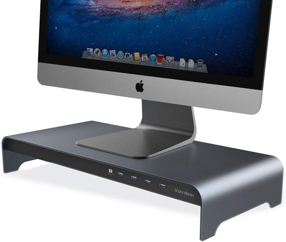 VAYDEER Aluminum Monitor Stand Riser with 4 USB Ports: Amazon.co.uk ...