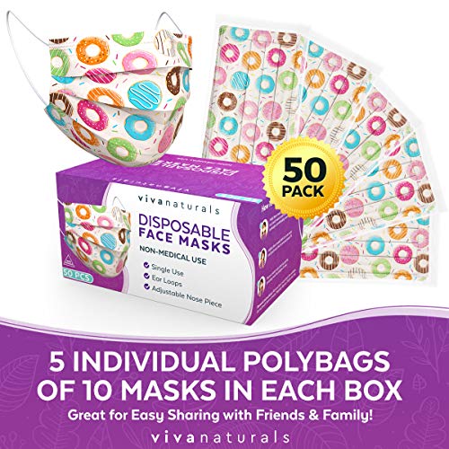 Donut Mask (50 Pack) Premium 3PLY Fun Masks for Women with