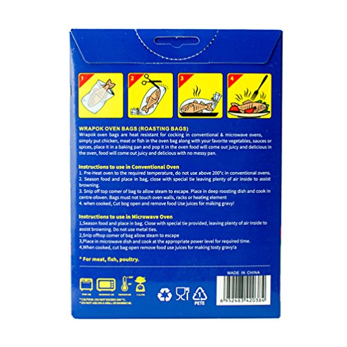 WRAPOK 16 Bags Oven Cooking Turkey Bags Large Size Ribs Baking Roasting Bags No Mess For Chicken Meat Ham Poultry Fish Seafood Vegetable(17 x 21.5 Inch)