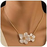 Red Yun En Flower Choker Necklaces for Women White Pink Yellow Floral Statement Necklaces Gold Dainty Chain Necklace Trendy Floral Necklace Jewelry for Women
