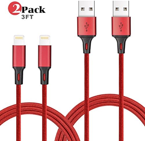 iPhone Charger Cable, Lyplus 2Pack 3FT Nylon Braided Charging Cord Lightning to USB Cable Charger, Compatible with iPhone X, 8, 7, 7 Plus, 6s, 6s Plus, 6, 6 Plus, 5 5s 5c se, iPad iPod and More - Red