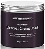 Face Mask - Activated Charcoal Creme Facial Mask, Charcoal Mask Facial Treatment Fights Acne and Deep Cleans Pores, Mud Mask, 8.8 fl. oz. by Pure Body Naturals
