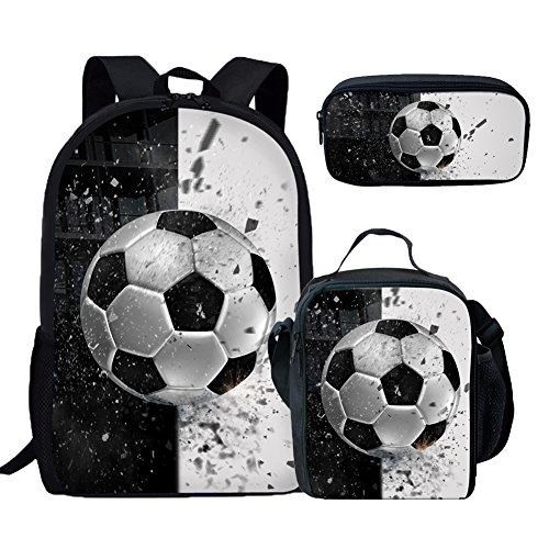 Coloranimal Fashion 3D Soccer Printed School Bag with Lunch Bag with Pencil Case