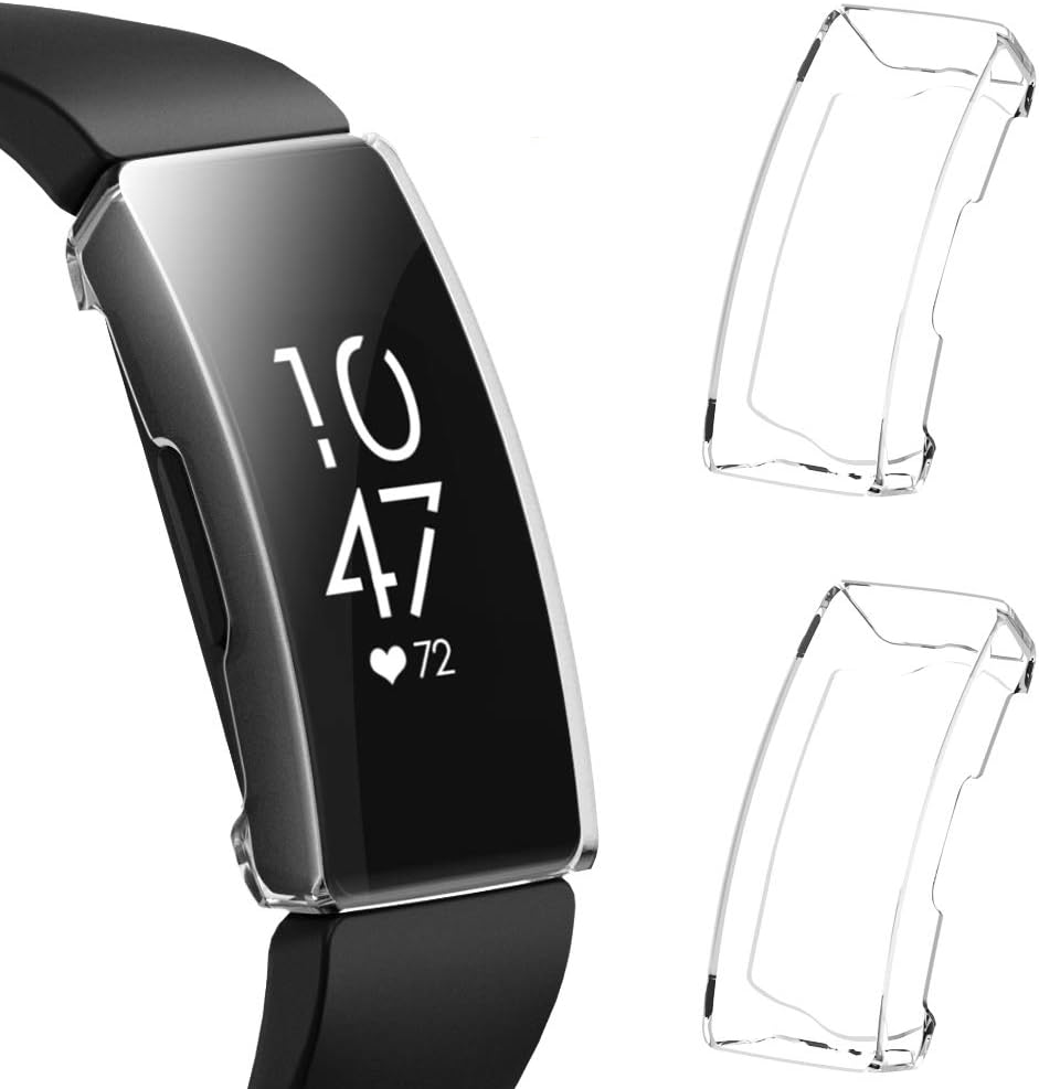 EZCO 2-Pack Screen Protector Case Compatible with Fitbit Inspire HR/Inspire (Not for Inspire 2), Full Coverage Soft TPU Case Protective Screen Cover Bumper Shell for Inspire HR Smartwatch