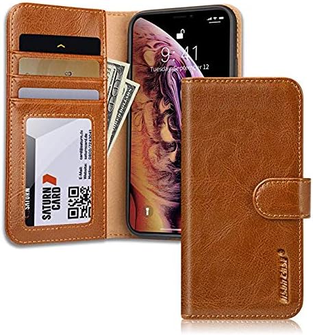 iPhone Xs Max Wallet Cases, Leather Flip Magnetic Folio Cover with Auto Sleep/Wake Adsorption Shockproof Wallet Case with 3 Card Holder Strap Compatible with iPhone Xs Max (6.5 inch) - Brown