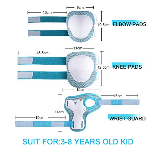 Kids/Youth Knee Pad Elbow Pads Guards Wrist Guards Protective Gear Set for Rollerblade Roller Skates Cycling BMX Bike Skateboard gs Scooter Riding Sports,Toddler for Multi-Sports(Age3-7) LightBlue