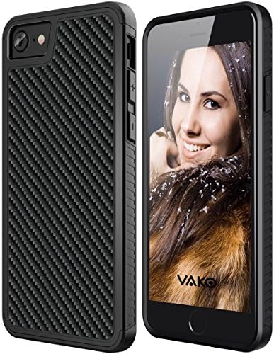 iPhone 8/7 Case, VAKO Shock-Absorption TPU Bumper Case Coated Carbon Fiber Finish Surface PC Hard Frame Combo Cover for iPhone 8/7 (4.7 inch)
