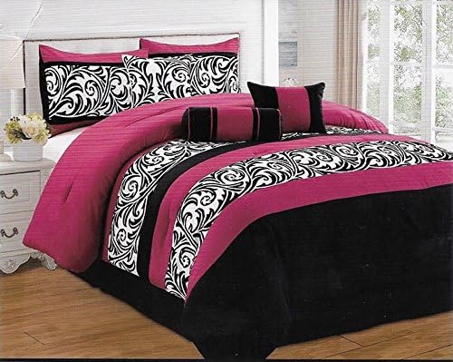 7 Piece Luxurious Pink Comforter Set for King Size Bed includes Quilted Comforter Bedskirt Pillows Shams Dubai Collection