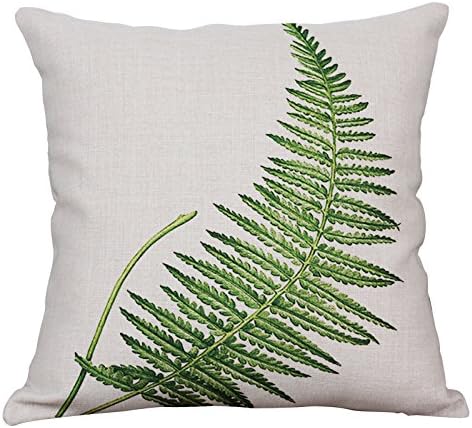 YeeJu Green Leaf Decorative Throw Pillow Covers Cotton Linen Square Cushion Covers Tropical Plants Outdoor Couch Sofa Home Pillow Covers 16x16 Inch