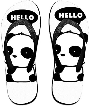 Vintage Cute Panda Hello Thought Bubble Beach Flip-Flops - Black Design Comfort Proof Slippers