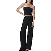 SUUKSESS Women 2 Piece Lounge Set Tube Top Wide Leg Pants Matching Sets Beach Vacation Outfits