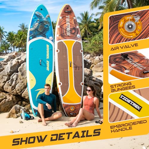 TIDETREK 11'/11'6" x 33"/34" x 6" Inflatable SUP Paddle Board – Extra-Wide, Stable Stand Up Paddle Board with Premium Full Accessory Set for Adults & Youth