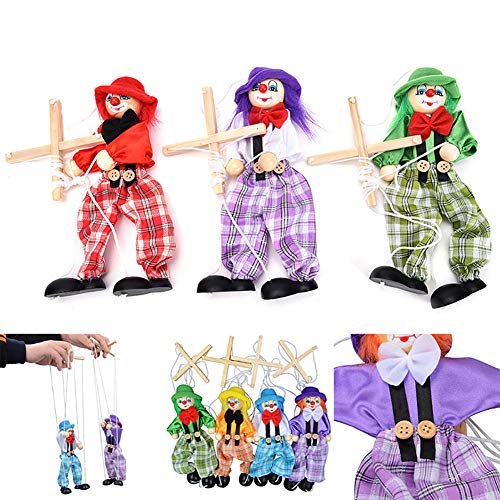 HsgbvictS Toys for All Ages Kids Pull String Clown Puppet Wooden Marionette Handcraft Toy Joint Move Doll Colorful, Pull String Design, Kids Toy - Blue