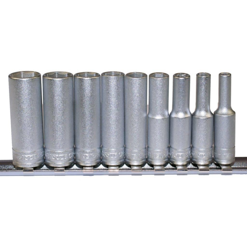 Teng M1407 Deep Socketmetric Clip Rail Set10 Piece 1/4 Square Drive