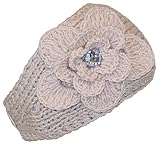 Best Winter Hats Womens Loose Knit Headband W/Knit Flower and Jewel (One Size)