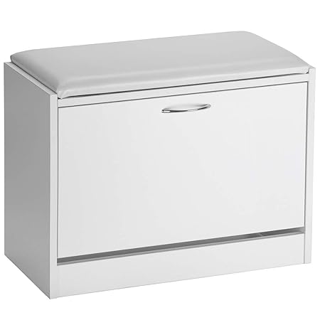 Orolay Shoe Bench Storage Ottoman Cabinet With Seat Cushion White