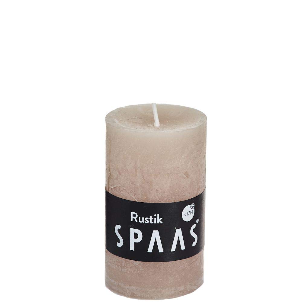 Spaas 12 Rustic Unscented Pillar Candles 48/80 mm, 17 Hours, Beige