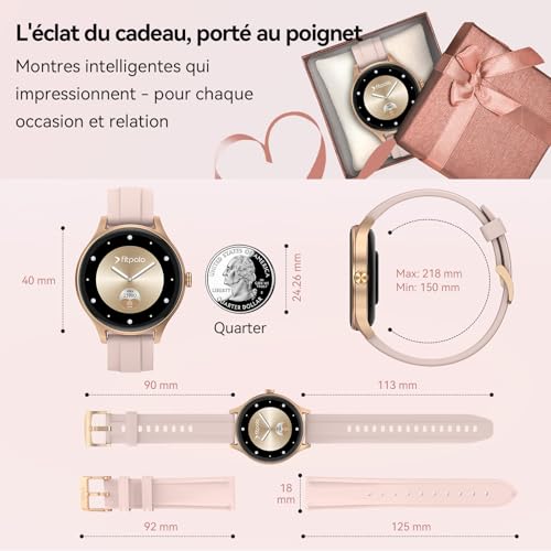 Montre Connectée Femme pour Samsung, iPhone, Android, 1.57" Smartwatch avec Appel Bluetooth, Montre Femme Surveillance de la Fréquence Cardiaque/Sommeil, 3ATM étanche, 120+ Modes Sport, Podometre