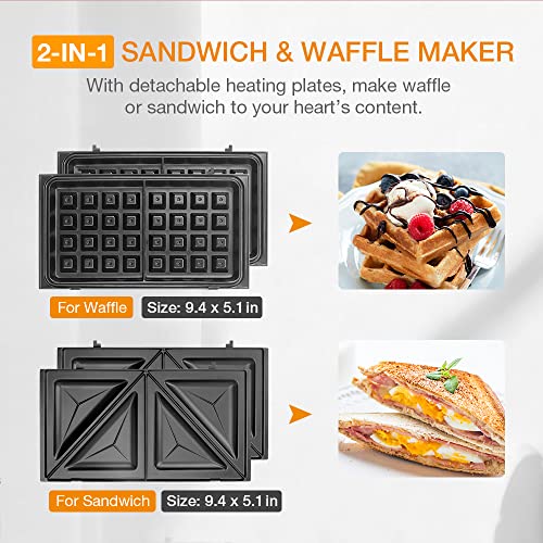 Sandwich Maker, Waffle Iron, multifun 2in1 Waffle, Omelet and