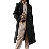 chouyatou Women's Double Breasted Wool Coat Notched Lapel Collar Winter Pea Coat Overcoat Long Jackets