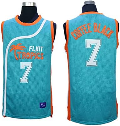 Flint Tropics 7 Coffe Black Teal Semi Pro Movie Stitched Basketball Jersey Size-L