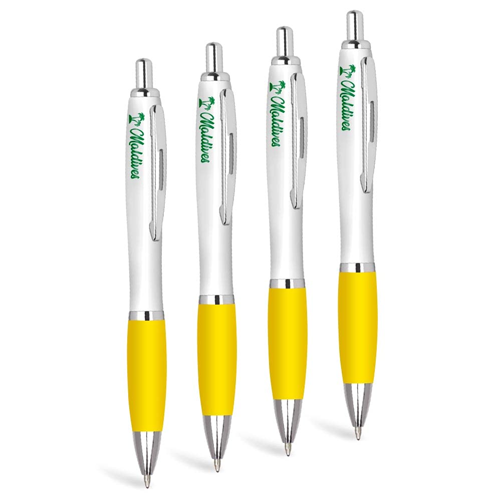 4x Yellow Ballpoint Pen - MALDIVES Islands country Travel Destination Keepsake Memory Modern Style #216013