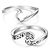 LOLIAS 2 Pcs Stainless Steel Beach Rings for Women Girls Ocean Wave Ring,Size 5-11