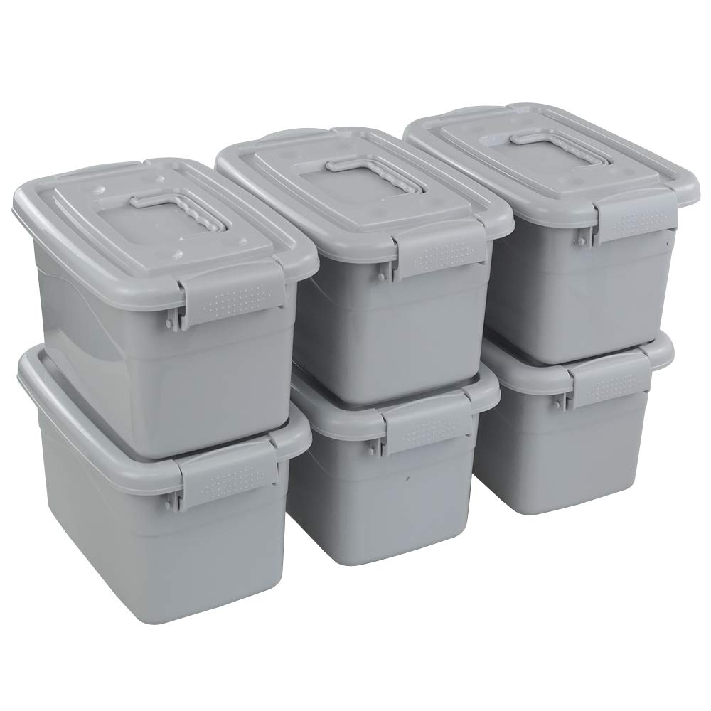 Readsky 6-Pack Plastic Storage Bin with Lid and Handle, Gray
