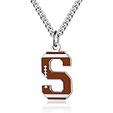 AIAINAGI Football Letter Necklace - Men's Football Charm Pendant, Stainless Steel Silver Chain, 22inch Personalized Gift
