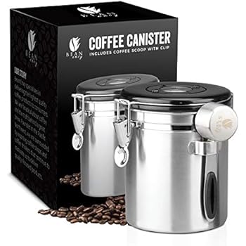 Bean Envy Airtight Coffee Canister - 16 oz - Includes Stainless Steel Coffee Scoop - Vacuum Sealed Container With Cantilever Lid - Co2 Gas Release Wicovalve & Numerical Day/Month Tracker - Stainless