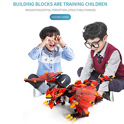 Insaneness Xmas Gifts RC Smart Dinosaur Building Blocks Walking Electronic Robot STEM DIY Toy for Kids (Red)