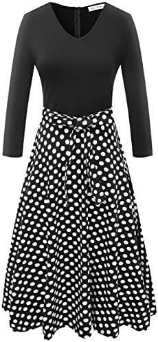 Mely Shine Women's 3/4 Sleeve Vintage Polka Dot Patchwork A Line Cocktail Dress Polka Dot Black Medium