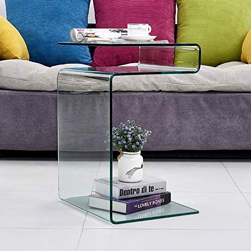 Clear Glass Side Table, Bent Modern Home Office Furniture, Small Tables