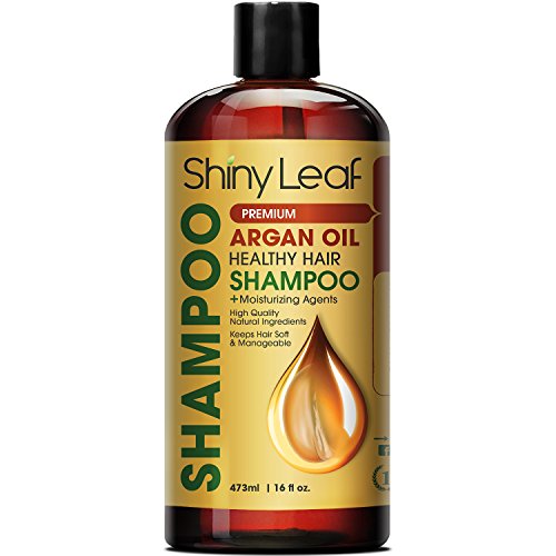 Shiny Leaf Argan Oil Healthy Hair Shampoo – Premium Anti Hair Loss Shampoo Treatment With Argan Oil, Thickens, Strengthens All Hair Types, Leaves Hair Smooth, Huge 16 oz (473 ml) Bottle