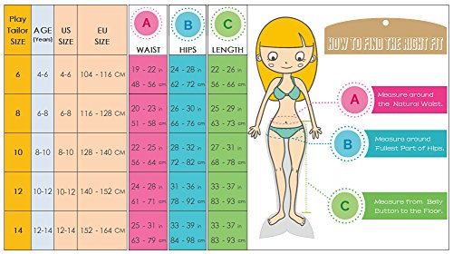 Play Tailor Mermaid Tail Swimmable Costume Swimsuit for Girls Swimming(No Monofin) (Child 6, Hot Pink) - Thumbnail 7